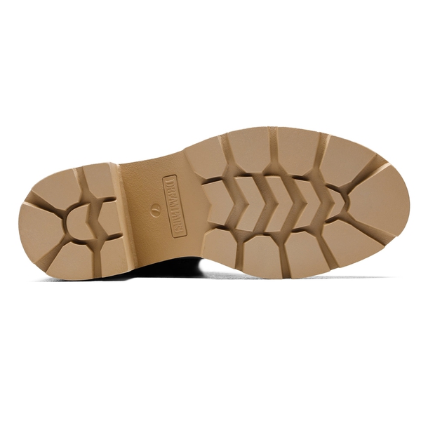 Elastic Chunky Heel Lug Sole Booties - NUDE PU - 5